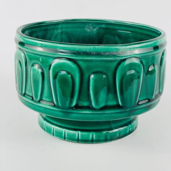 Vintage McCoy Green Pottery Planter Flower Bowl 6 3/4 x 4 5/8” - Picture 5 of 5